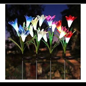 4 Packs Outdoor Solar Garden Stake Lights 16 Lily Flower Multi-Color LED Solar